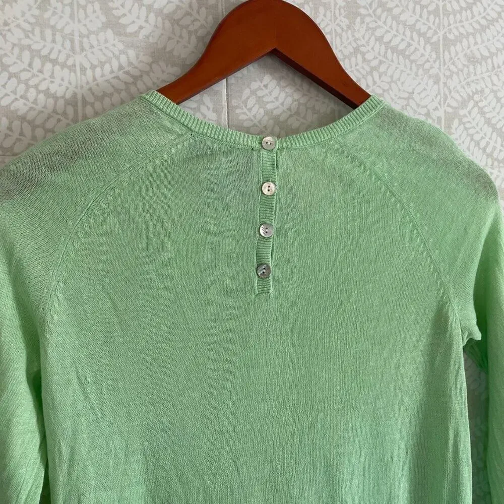 Cynthia Rowley Pale Green Linen Blend Crew Neck Sweater, 3/4 Sleeve, Small
